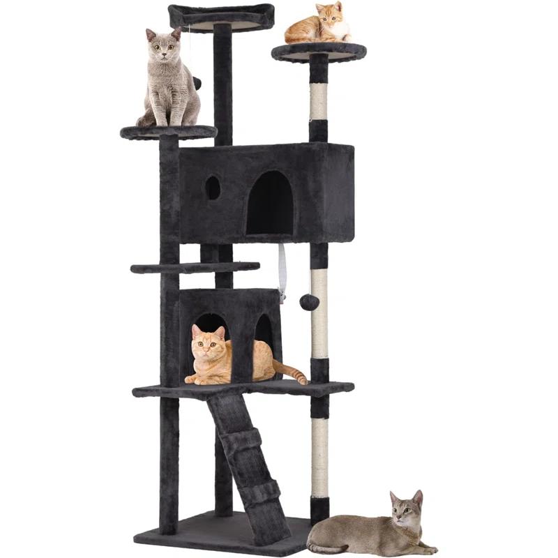 Tucker Murphy Pet™ 70In Cat Tree Tower For Indoor Cats,Multi-Level, Furniture Activity Center With Scratching Posts Stand House Cat Condo With Funny Toys For Kittens Pet Play House,Dark Gray