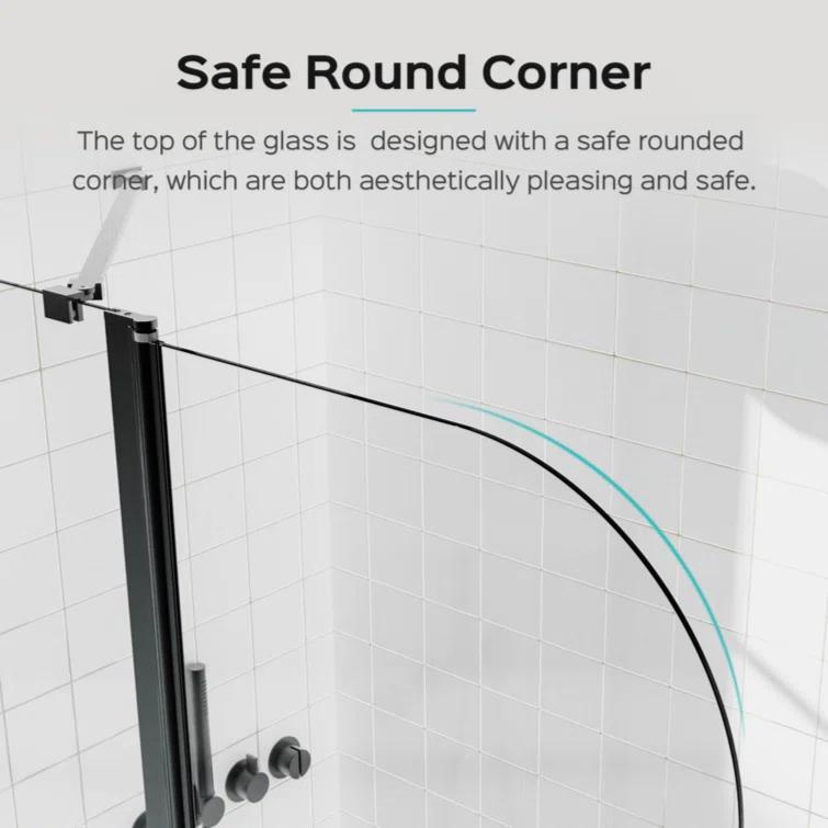 KUNMINGZHUHE 43 In. W * 58 In. H Frameless Folding Shower Doors For Bathtub, 1/4" (6Mm) Thick SGCC Tempered Glass Door, Bathroom Pivot Tub Glass Door ZH2745-W1552P173134