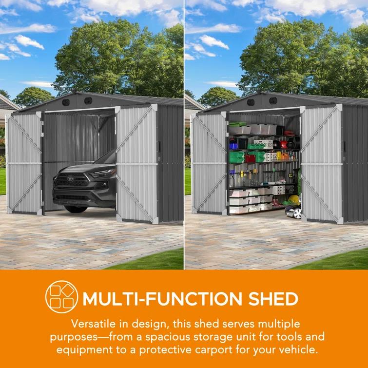 Sunjoy Sunjoy Outdoor Storage Shed 13 x 20 ft. Carport, Patio Metal Utility Large Storage Shed Garage with 2 Doors and 4 Vents, for Car, Truck, Bike, Garbage Can, Tool, Lawnmower