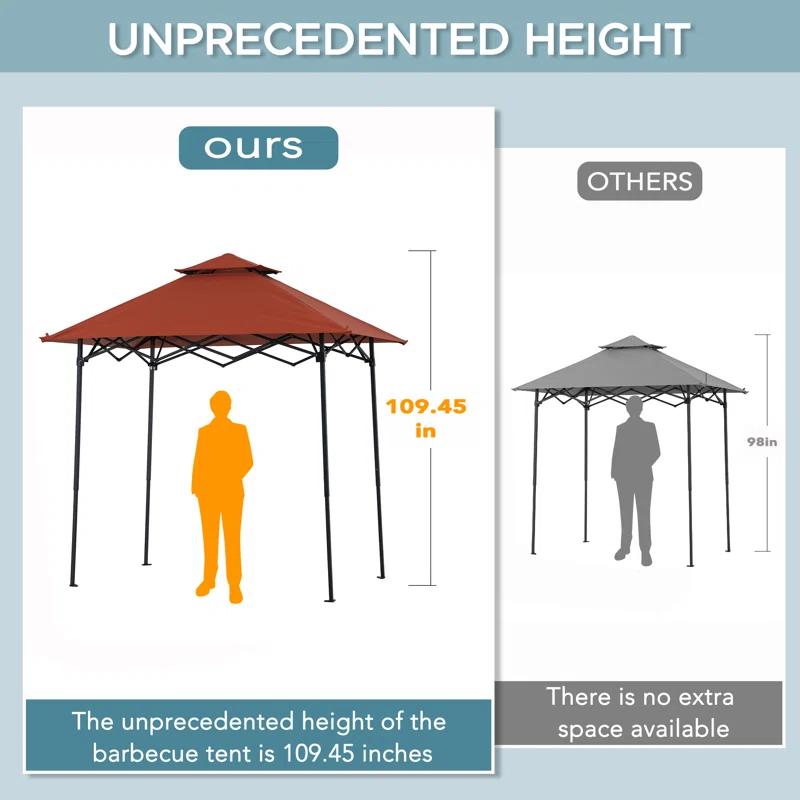 Sunjoy SUNJOY 8' x 5'  Pop up Grill Gazebo Double Tiered Outdoor Gazebo Standing-Height Canopy with Magnetic LED Light, Adjustable Ceiling Height, for BBQ,Picnics, Outdoor Events