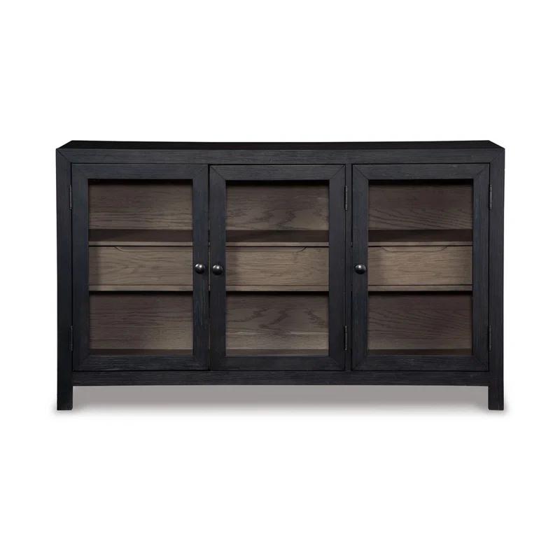 Benjara Liam Sideboard Accent Cabinet, 3 Glass Door