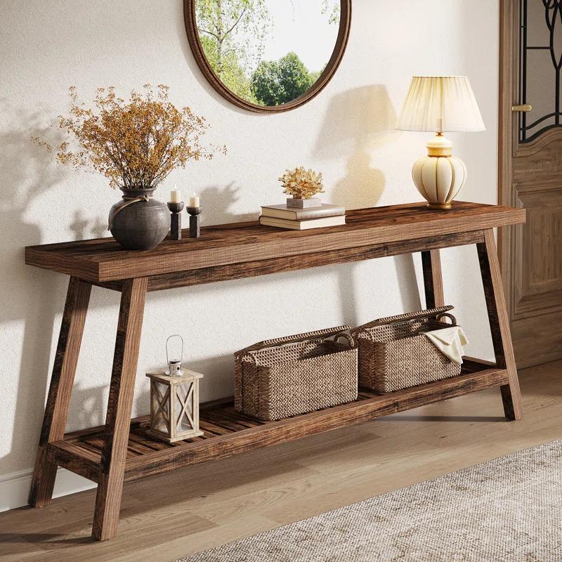 Gracie Oaks 70.9-Inch Farmhouse Console for Entryway, 2-Tier Entry Table Sofa Table