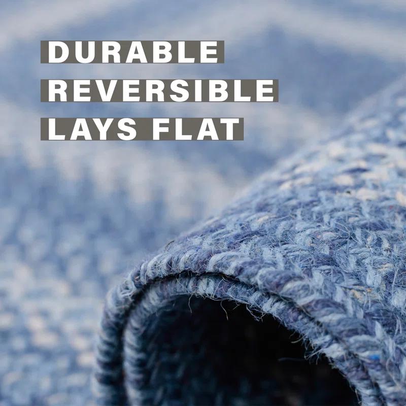 Damell Braided Non-Shedding Reversible Jute Blue Rug