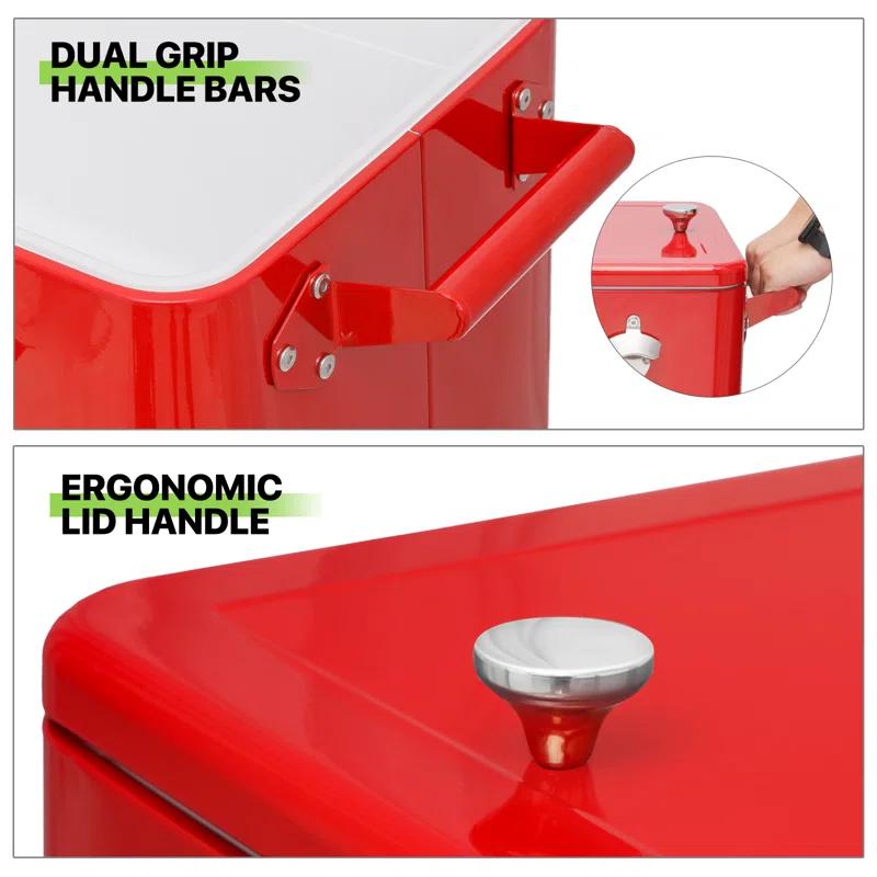 Bring Home Furniture Outdoor 80 Qt Rolling Cooler Cart, with Bottle Opener + Storage Shelf Camping Beverage Ice Chest