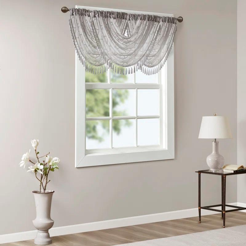 Madison Park Irina Diamond Sheer Embroidered Single Waterfall Valance