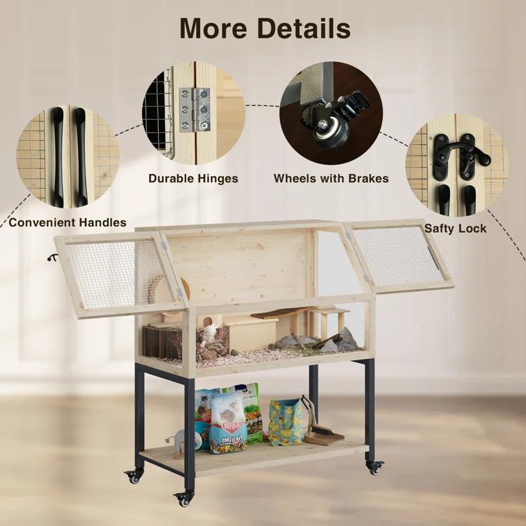 Tucker Murphy Pet™ Wooden Hamster Cage With Storage Shelf,Ventilated Small Animal Cage For Guinea Pig,Rat,Hedgehog,Chinchilla,Large Hamster Cages And Habitats With Acrylic Panels & Reviews | Wayfair