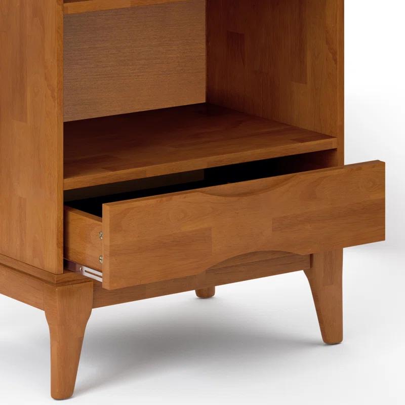 Simpli Home Harper 24"W Solid Hardwood 4 Shelf Mid-Century Modern Bookcase with Drawer and Adjustable Shelves