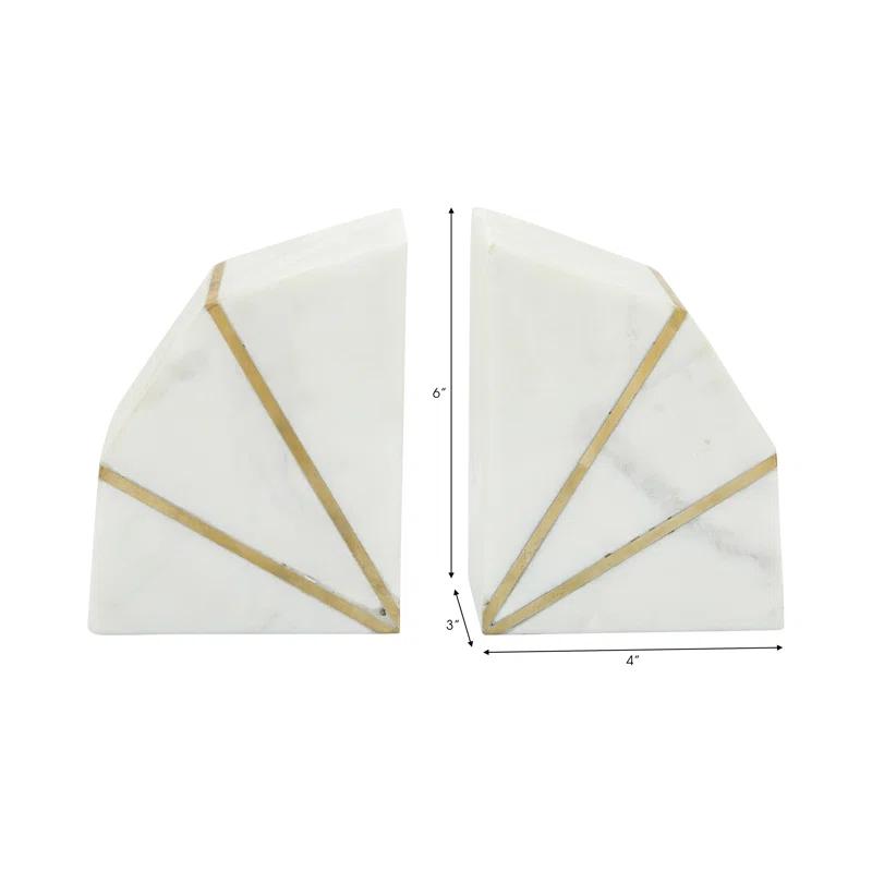 Willa Arlo™ Interiors Marble Bookends Contemporary White and Gold Accent Decorative Bookends Book Display (Set of 2)
