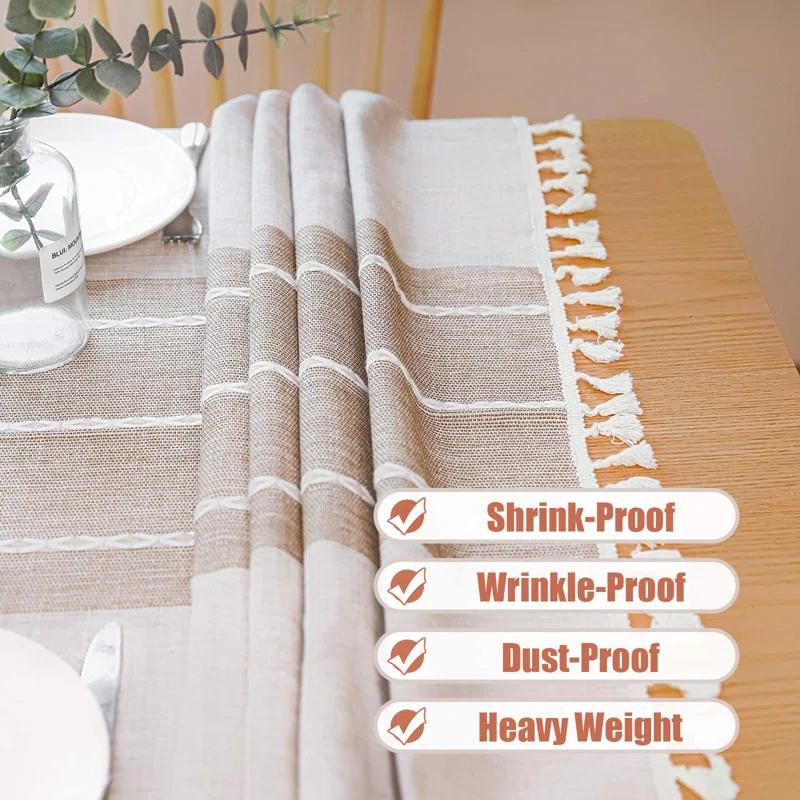 Gracie Oaks Table Cloth Tassel Cotton Linen Table Cover For Kitchen Dinning Wrinkle Free Table Cloths (Coffee, 60In Round)