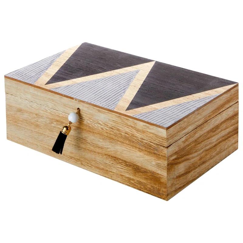 Loon Peak® Small Wooden Decorative Box with Hinged Lid and Tassel