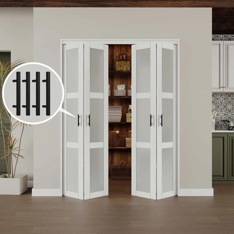 CHIC MODE Double Bifold Doors 3 Lite Frosted Glass Solid Manufactured Wood Prefinished Folding Door & Reviews | Wayfair