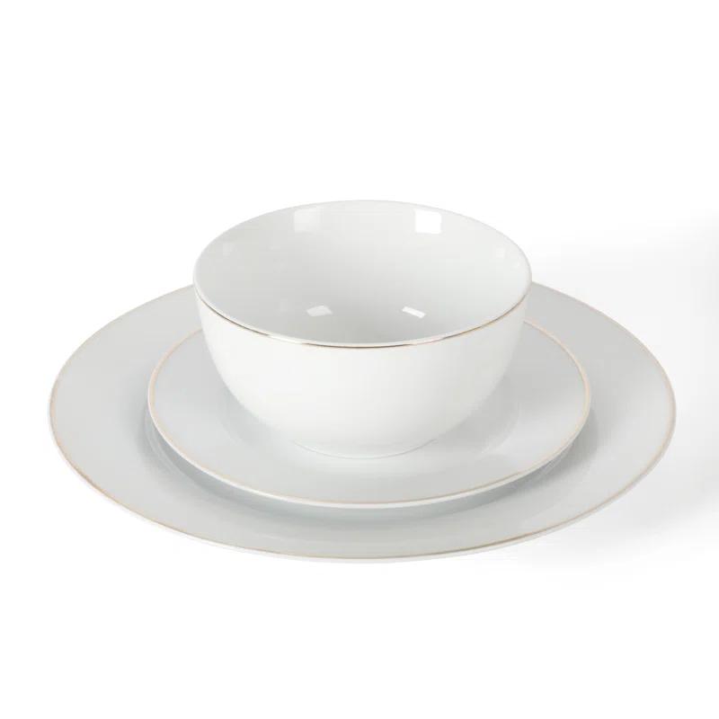 Martha Stewart Martha Stewart Gracie Lane High Fired Porcelain Plates and Bowls Set White w/ Gold Band