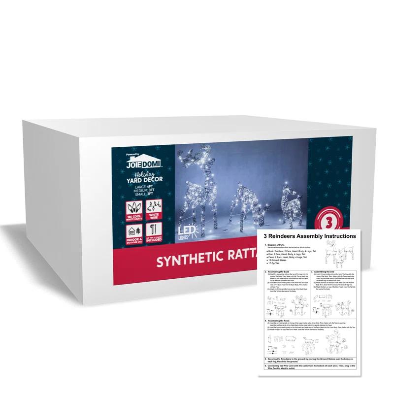 Joiedomi 3 Packs Christmas Decoration Deer Family, 185 LED Lighted Rattan Reindeers Yard Lights, Christmas Outdoor Decorations for Yard Garden Lawn, Xmas Decor, Cool White Deer