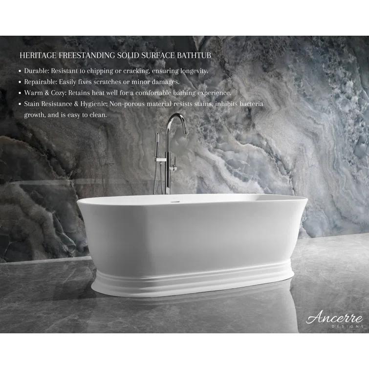 Ancerre Designs Heritage 70.9'' x 31.5'' Freestanding Soaking Solid Surface Bathtub FSBT-SS-HERITAGE-71-MW