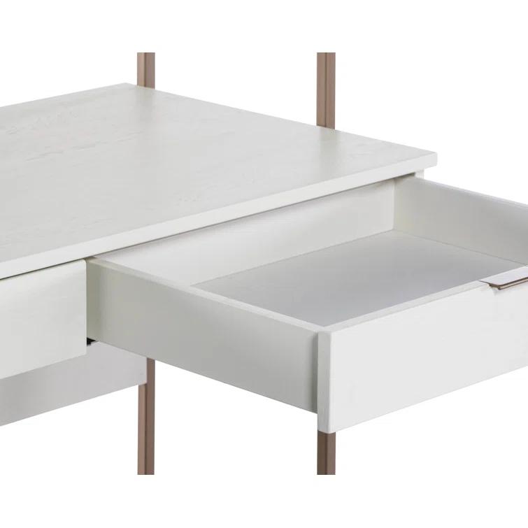 Ambrose Cream Oak and Champagne Gold Modular Wall Desk with Drawers