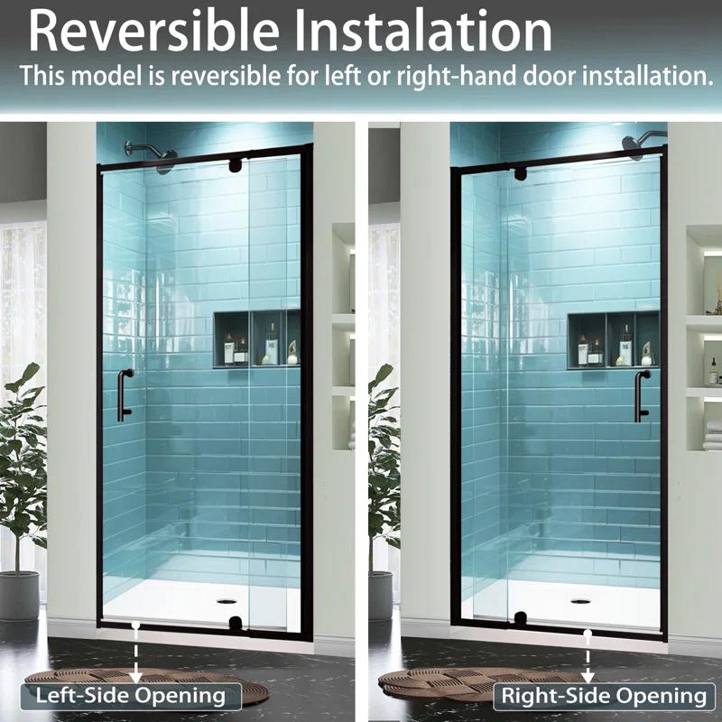28 - 32 in. W x 71 in. H Pivot Semi-Frameless Sliding Shower Door in Matte Black with Clear SGCC Tempered Glass
