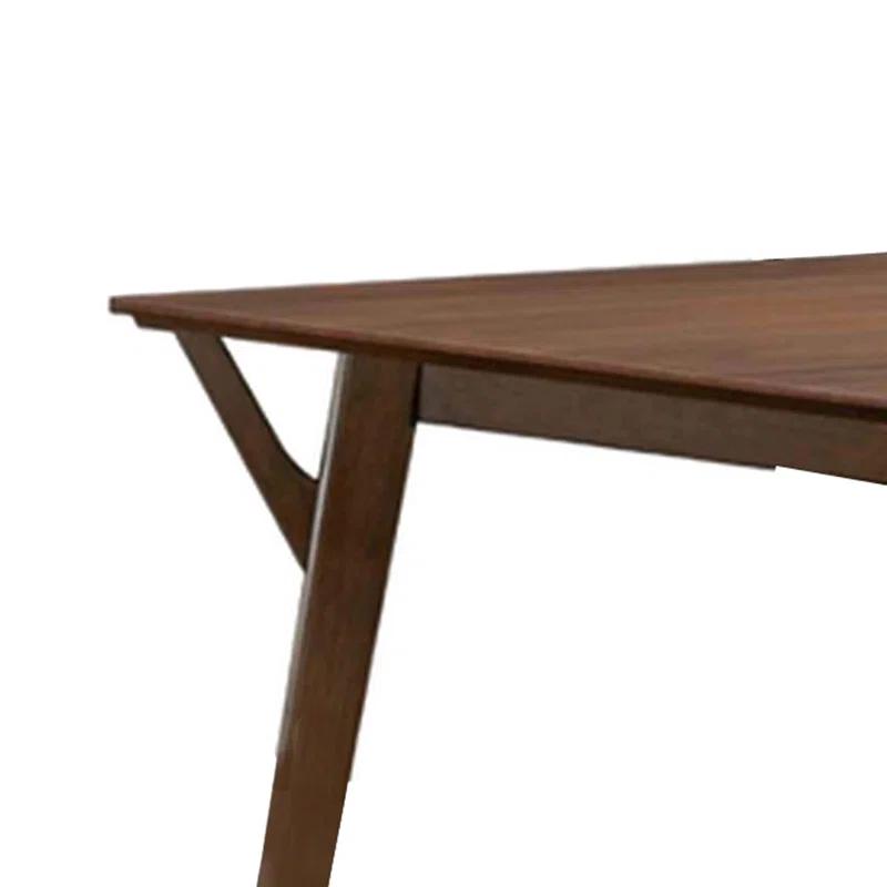Benjara Skie Dining Table, 59 Inch Rectangular Top, Angled Legs, Brown Solid Wood
