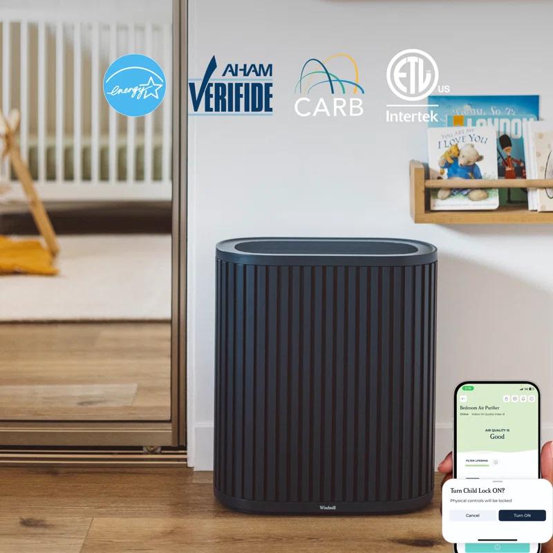 Windmill Windmill Smart Air Purifier for Home – Beautiful Modern Design – 3 in 1 with Medical Grade HEPA Activated Carbon Filter and Pre Filter – Quiet with White Noise Mode – Laser Sensor – Covers up to 1950 sq ft – Great for Smoke Dust Pets and Allergies