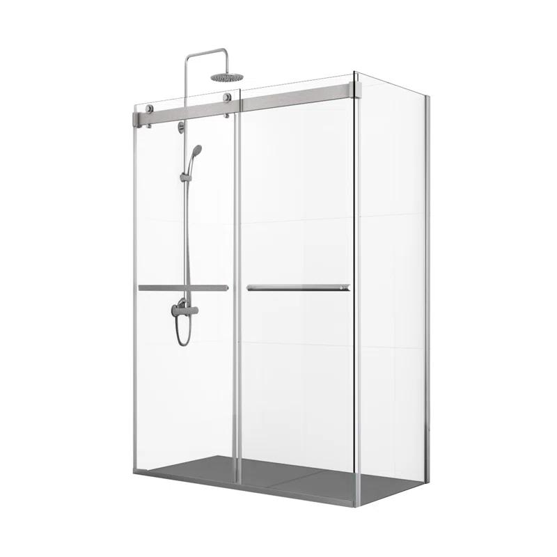 48" W x 35.8” D x 76" H Frameless Rectangle Sliding Shower Enclosure with Towel Bar