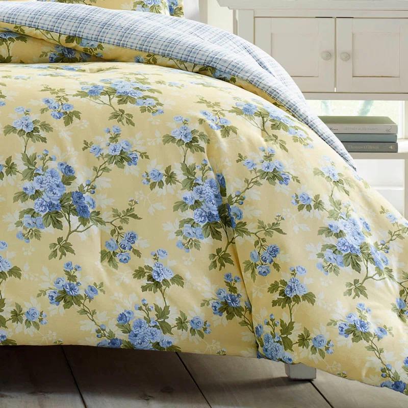 Laura Ashley Cassidy Floral Yellow Cotton Comforter Bonus Set