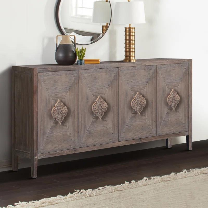 Bungalow Rose Antique Four Door Cabinet For Living Room