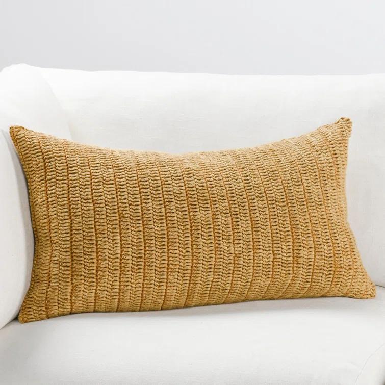 Honey Knitted Linen Rectangular Throw Pillow