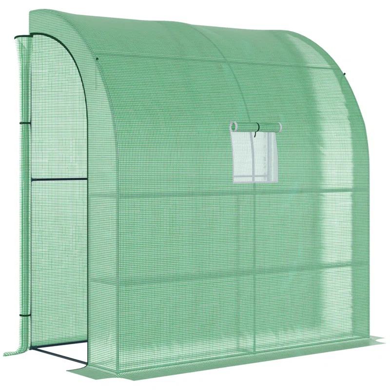 HLILish Outsunny 7' X 3' X 7' Lean To Greenhouse, Walk-In Green House, Plant Nursery With 2 Roll-Up Doors And Windows, PE Cover And 3 Wire Shelves
