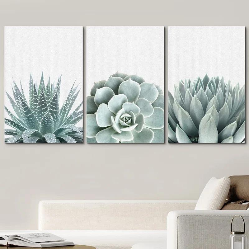 IDEA4WALL Succulent " Green Succulent And Cactus Variety Wilderness Nature " 3 - Pieces