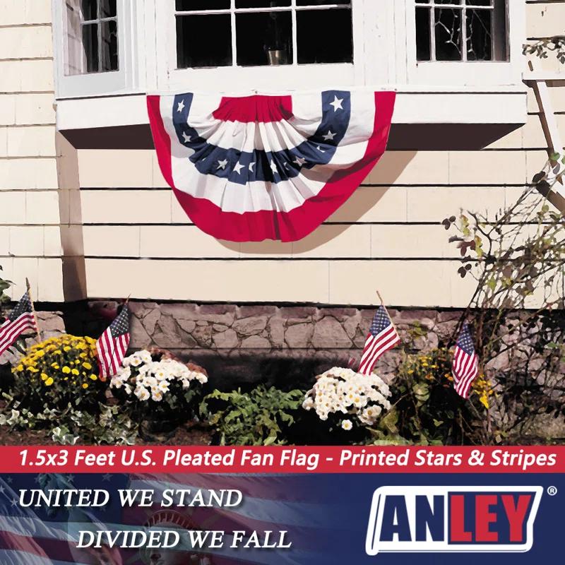 ANLEY USA Pleated Fan Flag, 1.5x3 ft American US Bunting Flag (Set of 2)