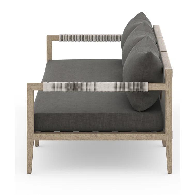 Sherwood Washed Brown Teak Outdoor Sofa with Beige Cushions