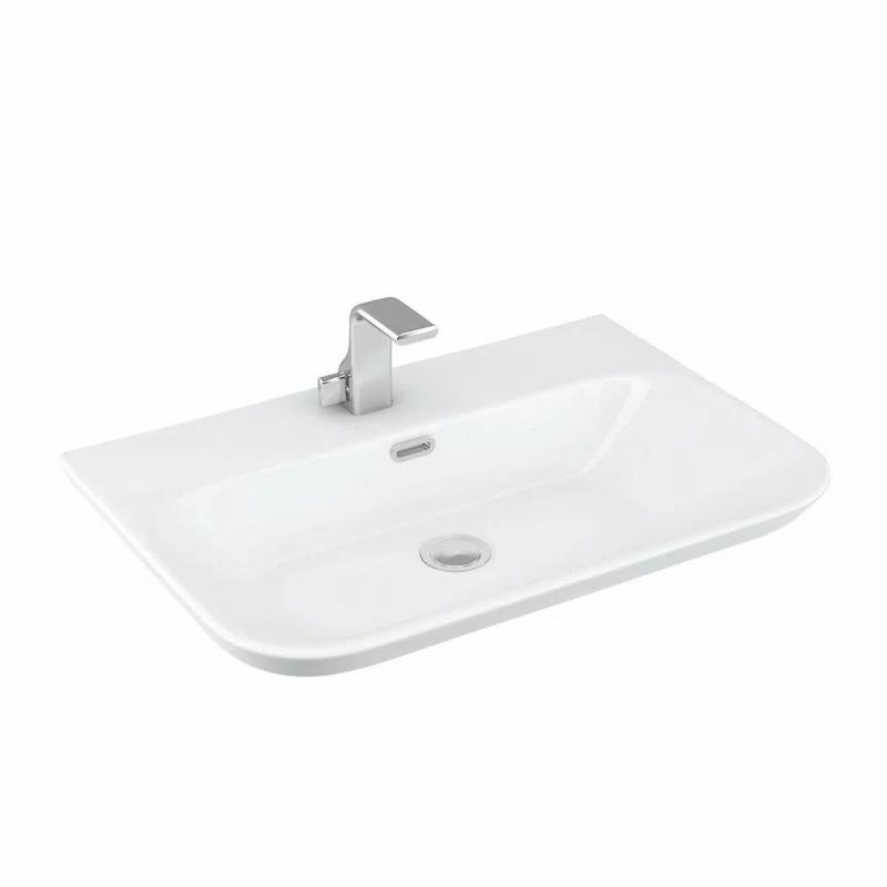 WS Bath Collections Edge 17.7'' Glossy White Ceramic U-Shaped Bathroom Sink with Faucet and Overflow