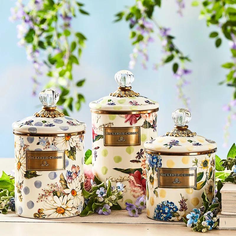 MacKenzie-Childs Wildflowers Blue Enamel Medium Canister