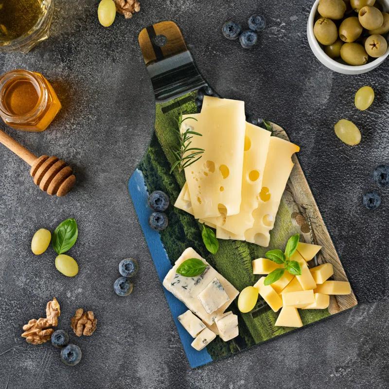 Ambesonne Ambesonne Italian Tempered Glass Cutting Board Vineyard Tuscany Grape Green Blue Brown