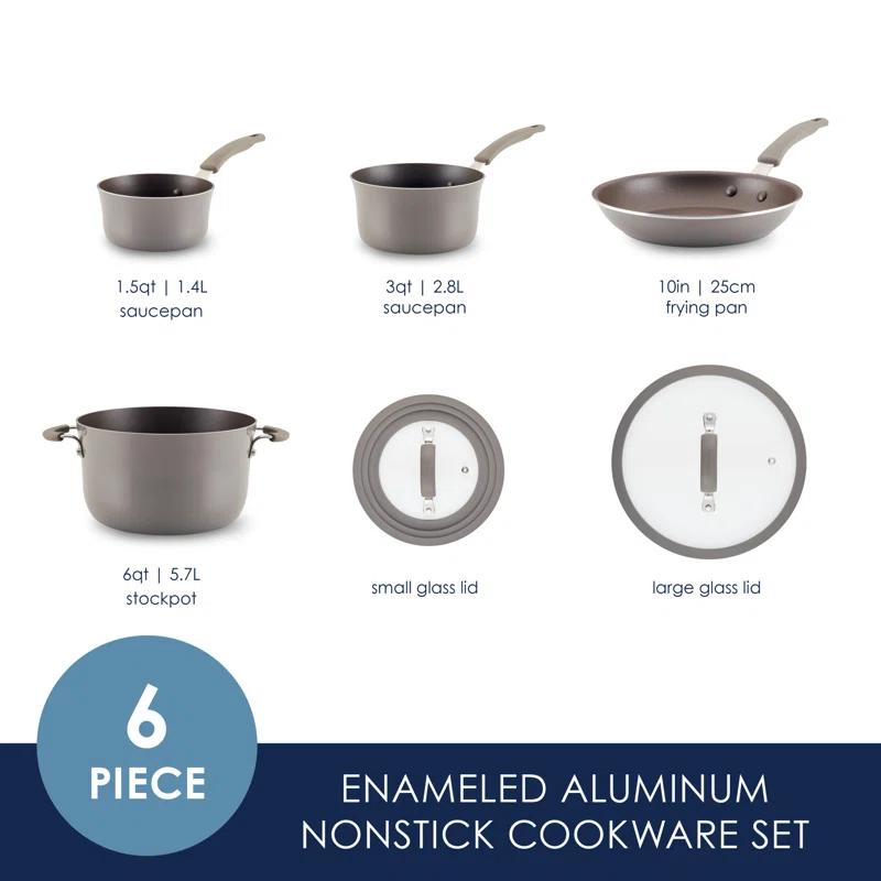 Rachael Ray Rachael Ray Cook & Create Nonstick Cookware Pots and Pans Set, 6 Piece, Gray