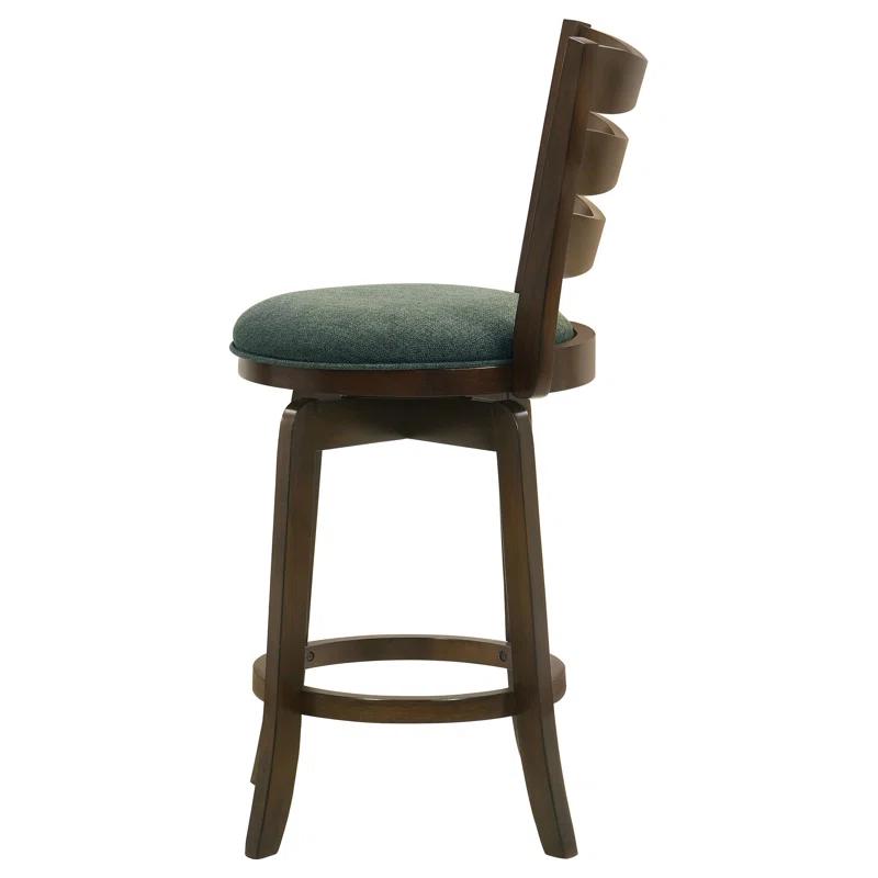Benjara Mona Swivel Barstool Chair, Hunter Green Fabric, Dark Cherry Brown Finish