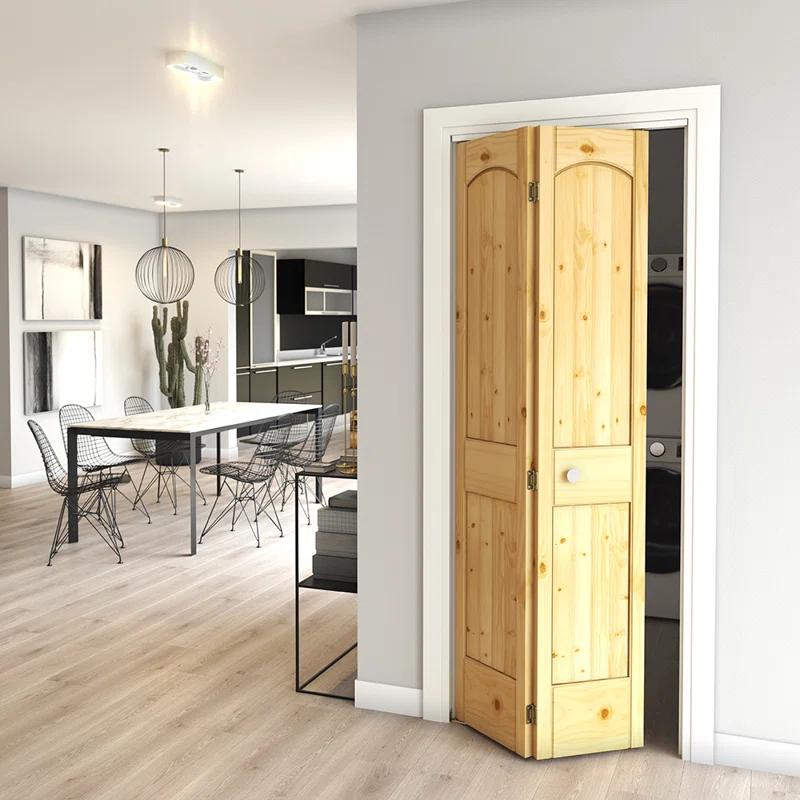 EightDoors 80-in Natural 2-panel arch top Smooth Solid core Unfinished Pine Wood Closet Bifold Door ( Hardware Included )