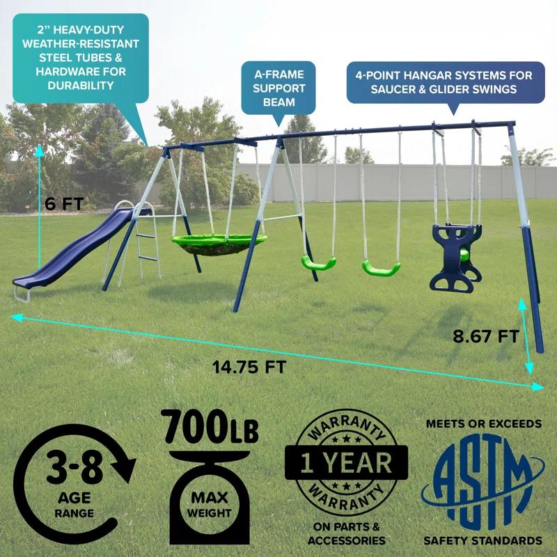 Sportspower Sportspower Outdoor Rosemead Metal Swing Set with Lifetime Warranty on 6' Double Wall Slide