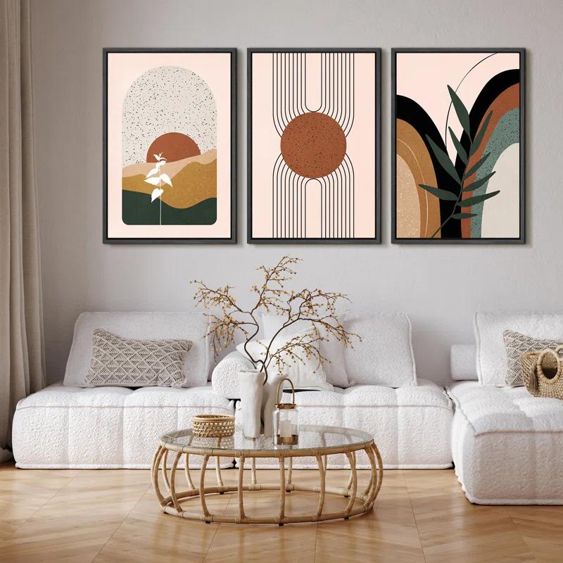 IDEA4WALL Mid Century Modern Boho IDEA4WALL Framed Canvas Print Wall Art Set Geometric Tropical Landscape Abstract Shapes Illustrations Minimalism Bohemian Decorative For Living Room, Bedroom, Office - 24"X36"X3 Natural