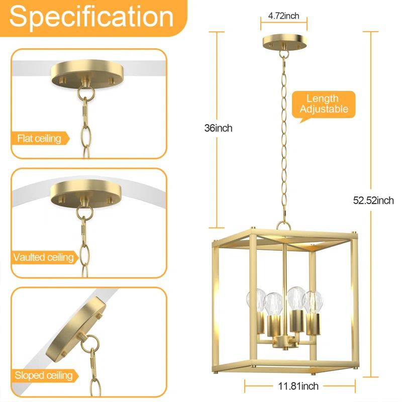 17 Stories Keya 4 - Light Iron Dimmable Lantern Geometric Chandelier