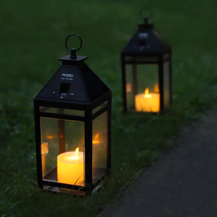 Techko 12.2'' H Tabletop Solar Lantern with Motorized LED Candle Included