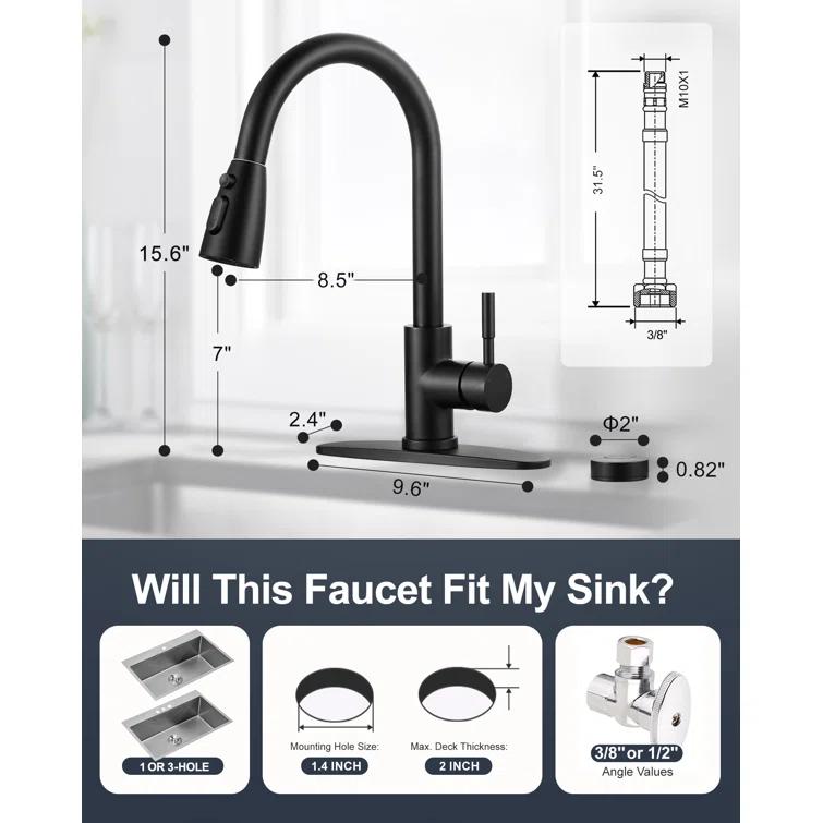 ARCORA ARCORA Stainless Steel  Single Handle Pull-Down Sprayer Kitchen Faucet Set with Touchless Sensor AR7100301B-DC