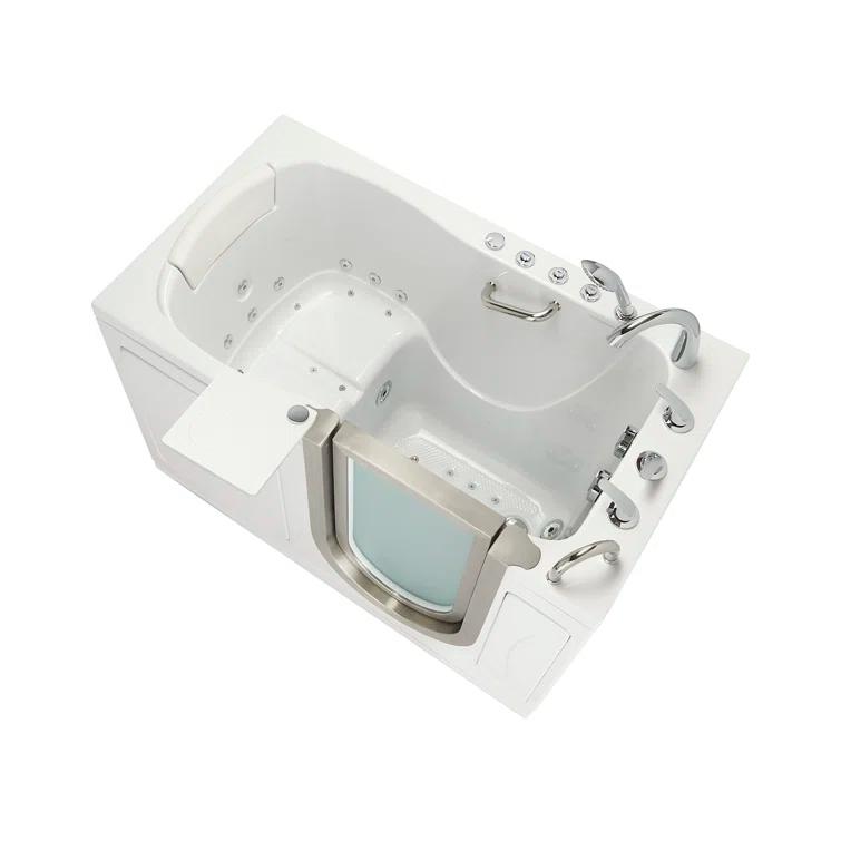 Ella Walk In Baths Ella Royal 32"x52" Acrylic Air and Hydro Massage Walk-In Bathtub with Right Inward Swing Door, 5 Piece Fast Fill Faucet, 2" Dual Drain, Carrara Wall Surround 931185PCWS
