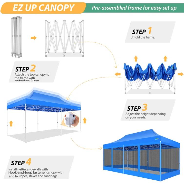 Cobizi 10x20 Canopy Tent, Heavy Duty Pop up Canopy with Sidewalls, Waterproof Easy Setup Canopy with Mosquito Netting, Outdoor Instant Screen Tents for Parties, Wedding, Backyard with Carry Bag