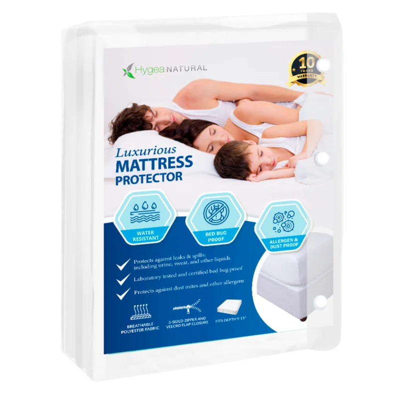 Hygea Natural Waterproof Zipper Mattress Protector Case Pack
