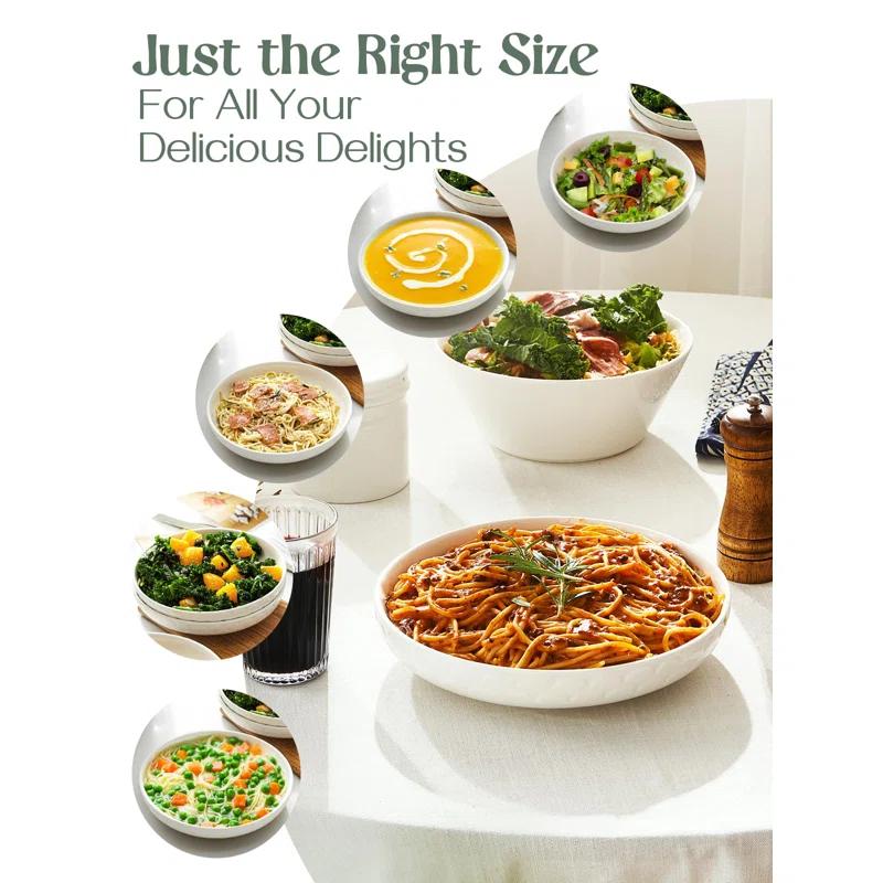 Pasta Bowls, 54 Oz Large Salad Serving Bowls, 10'' Plates Bowls Set Of 4, White Ceramic Soup Bowls For Kitchen Meal Prep, Shallow Dishes Dinner Bowl Microwave Dishwasher Safe
