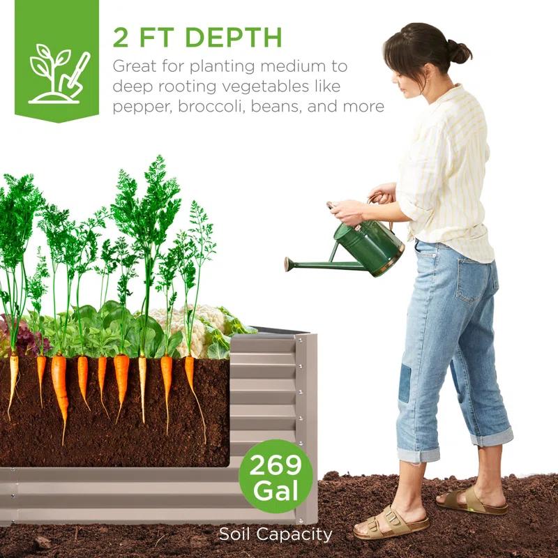 Arlmont & Co. Rosonda 8x4x2ft Outdoor Metal Raised Garden Bed, Planter Box for Vegetables, Flowers, Herbs