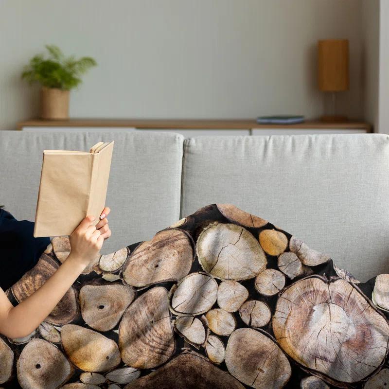 Ambesonne Ambesonne Rustic Fleece Throw Blanket Wooden Logs Oak Tree Pale Sand Brown