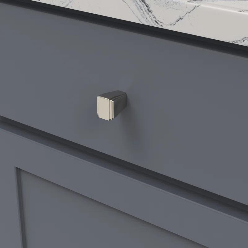 Polished Nickel Rectangular Modern Glam Knob with Mounting Hardware