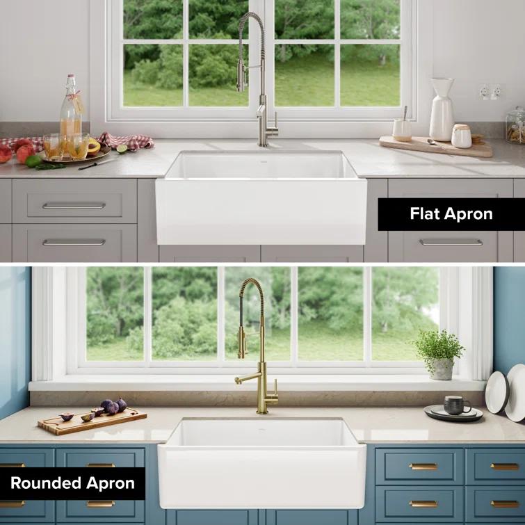KRAUS Turino™ Reversible 33-inch L Fireclay Farmhouse Flat Apron Front Single Bowl Kitchen Sink with Bottom Grid