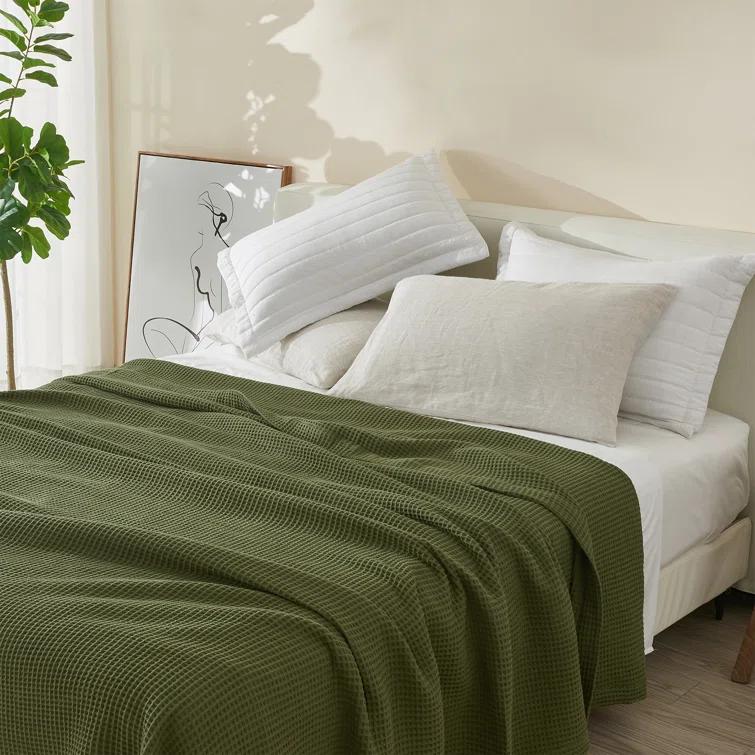 Solid Cotton Waffle Weave Blanket